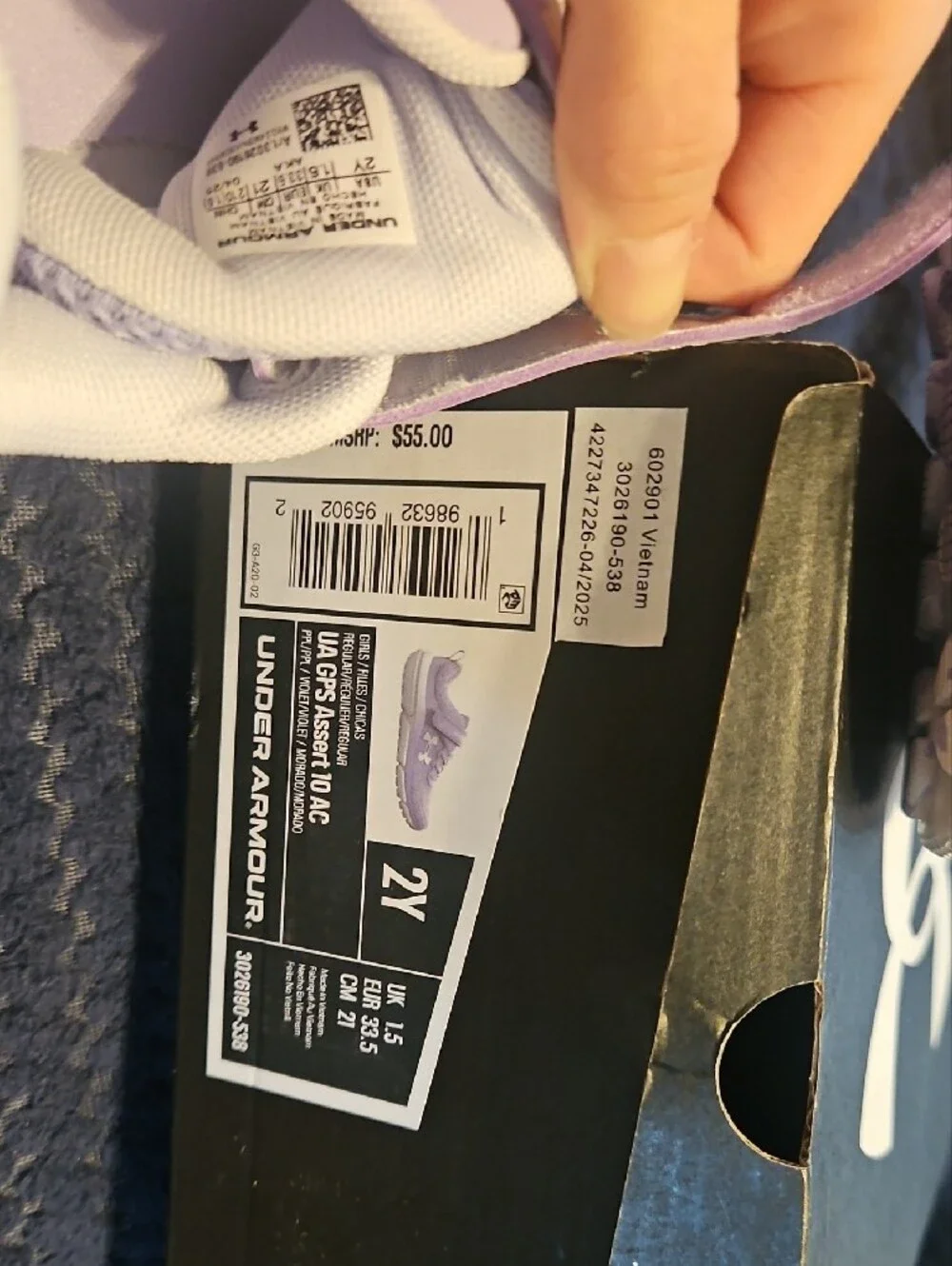 Brand New In Box Under Armour Kids' Lavender/White Athletic Sneakers